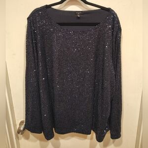 Talbots Plus Women's Navy Blue All Over Sequin Top Sz 3X Evening Event Party
